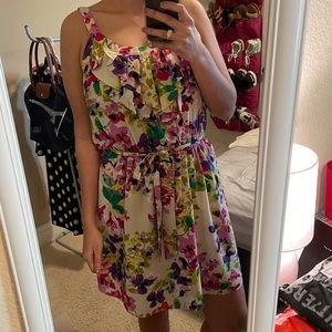 Express Ruffled Neck Floral Dress